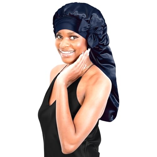 BONNET QUEEN Silk Bonnet for Sleeping Satin Bonnet Black Bonnet Braid Bonnet Jumbo Bonnet Hair Bonnet Tie Bonnet for Braids with Tie Band for Women Curly Hair Locs