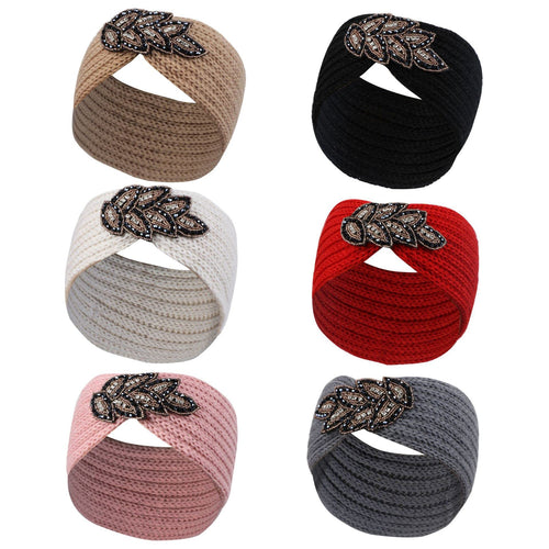 Yarwayer Rhinestone Glitter Bling Crochet Turban Knited Headband Headwrap Hairband Braided For Winter Ear Warmers Hear Wrap For Girl Women