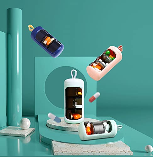Mini Cute Small Round Compact Vitamin Medication Keychain Travel Pocket Fish Pill Daily Organizer Bottle Purse 2 or 3 Times per Day