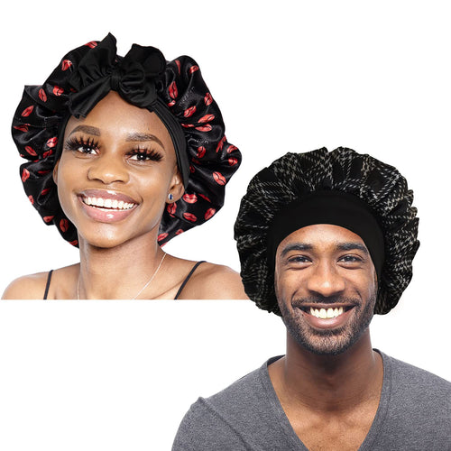 Bonnet Queen Silk Bonnet For Sleeping Satin Bonnet Hair Bonnet Pink Bonnets for Women Natural Hair Wrap Night Satin Cap For Girls 2Pcs Pack